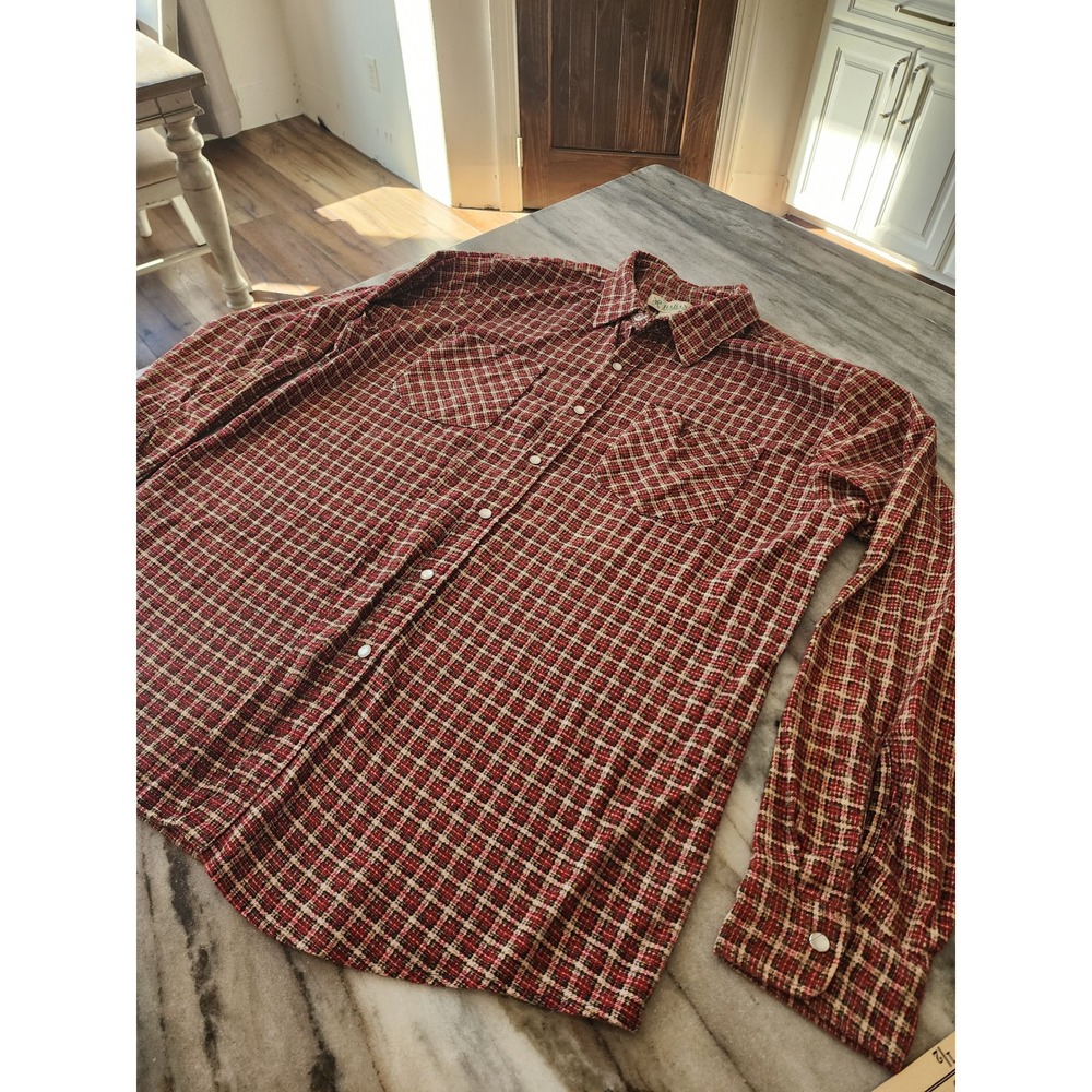 VTG Haband Mens Large Red Plaid Flannel Button Down Shirt Long Sleeve Cotton